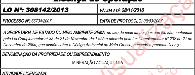 LO – Mineração Aguaçu Ltda