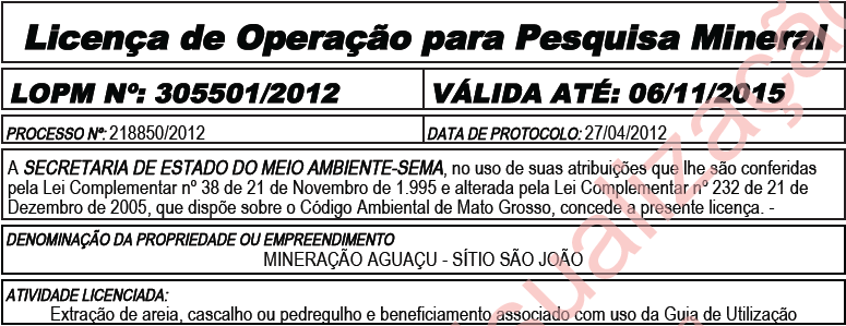 LOPM – Mineração Aguaçu – Sitio São João