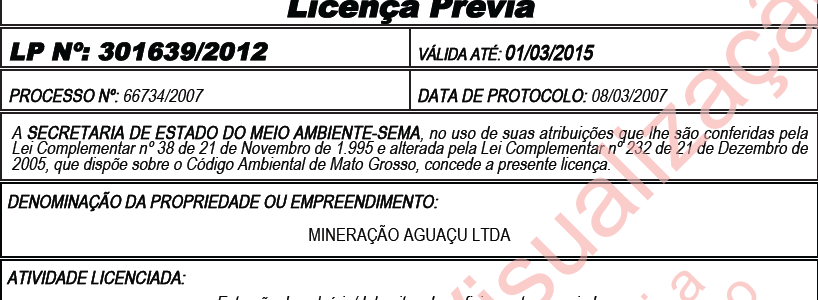 LP – Mineração Aguaçu Ltda