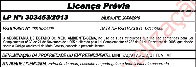 LP – Mineração Aguaçu Ltda – ME